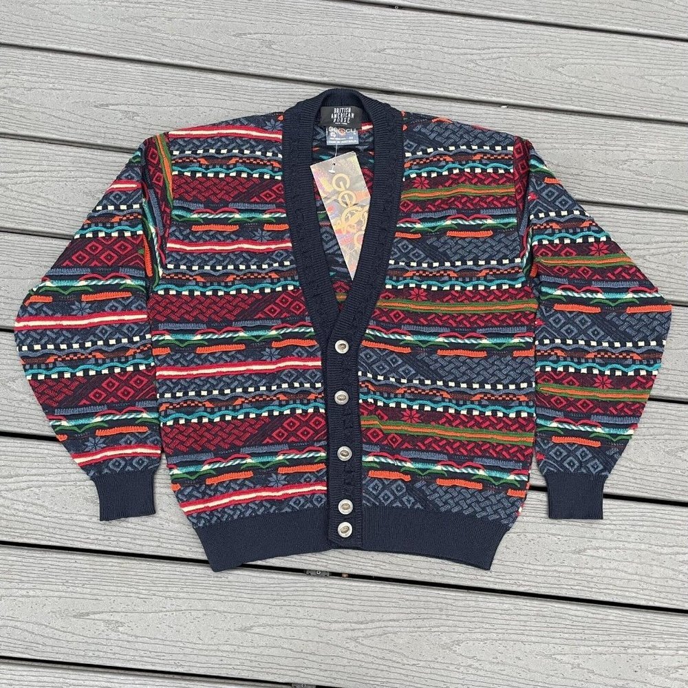 Vintage Geccu Austrailia Cardigan Sweater 3D Knit Merino Wool Mulitcolor